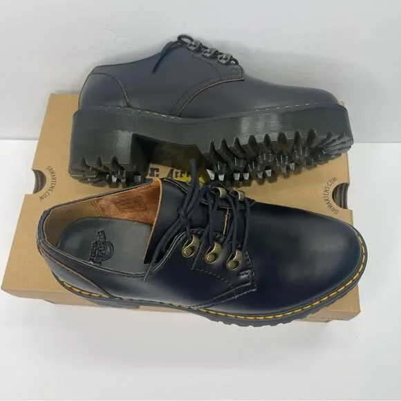 Dr. MARTENS Leona Lo Size 9 Vintage Smooth Leather Lug Sole Heeled Shoe, Black - Picture 8 of 13